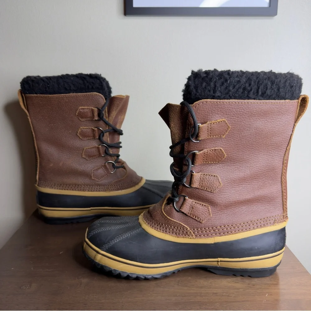 SOREL PAC T Brown Leather Waterproof Snow Boots Sz 9 Mens